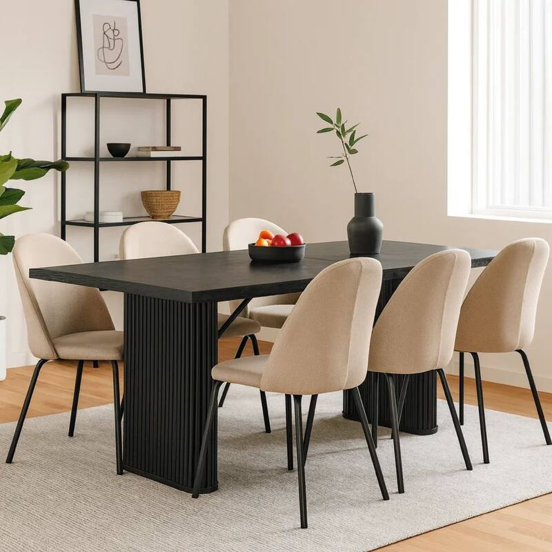 Kinza 84 Inch Dining Table, Modern Tambour Design Base, Fluted Bars ...