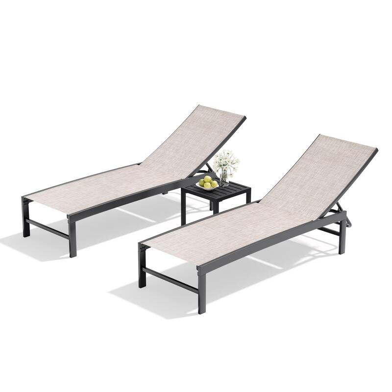 Outdoor Chaise Lounge Reclining Adjustable Chairs with Side Table Set