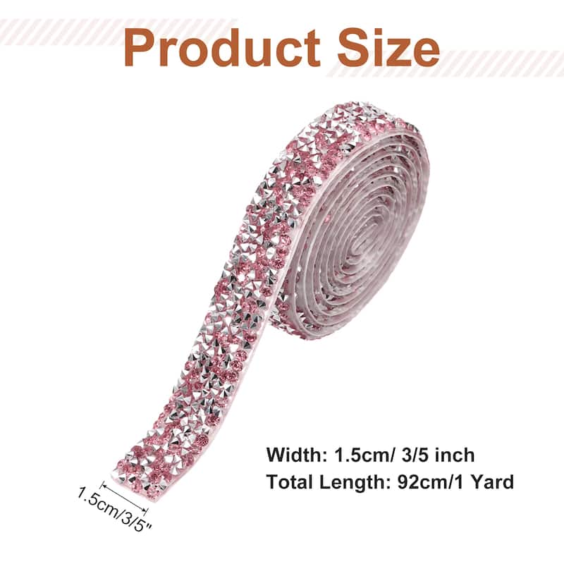 Crystal Rhinestone Sticker Ribbon - Silver Pink - 3/5 Inch