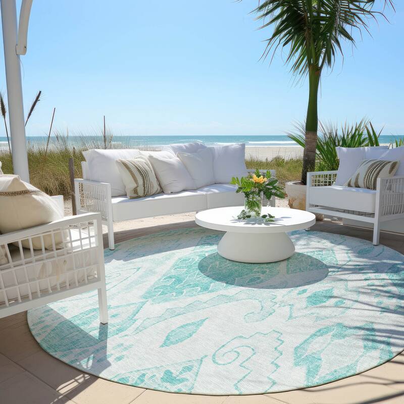 Machine Washable Indoor/ Outdoor Chantille Global Boho Rug - Teal - 8' x 8'
