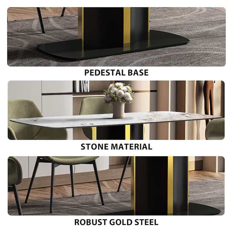 Sylva Dining Table Rectangular Tabletop in Gold Pedestal Base