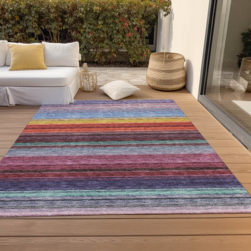 Machine Washable Indoor/ Outdoor Ombre Stripes Chantille Rug - Lavender - 5' x 7'6"