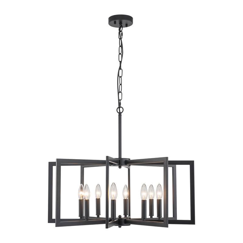 Starsky 6-Light 21in. Modern Farmhouse Unique Ceiling Lights Geometric Lantern Chandelier - Black - 8-Light