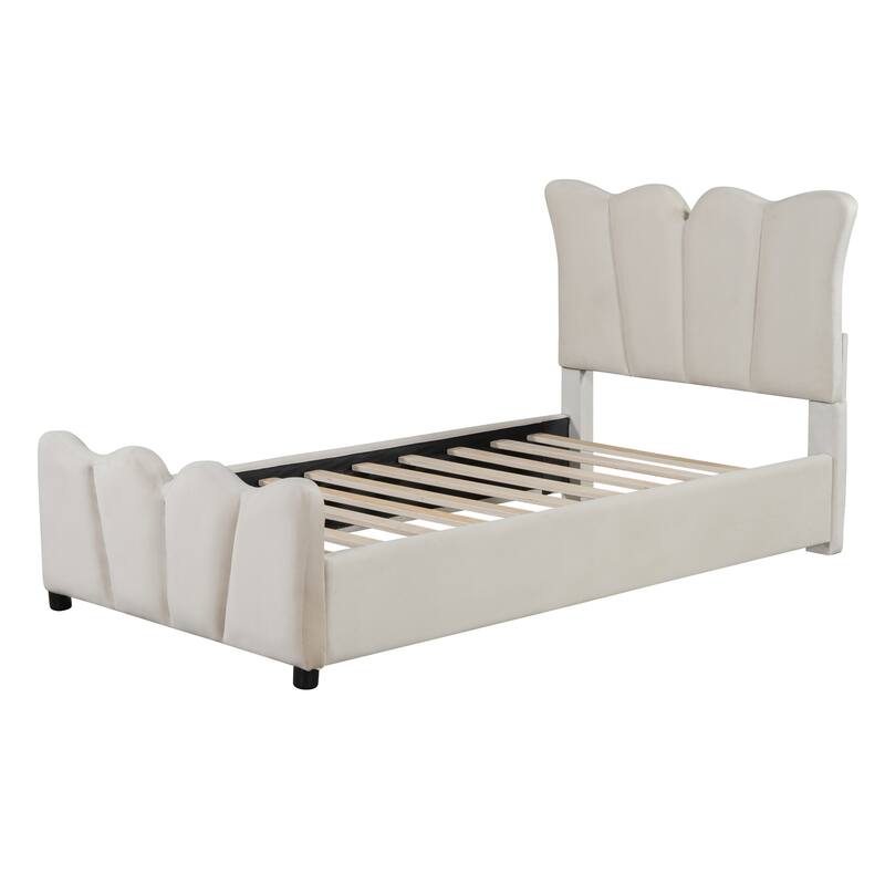 Luxurious Velvet Upholstered Platform Bed - Twin/Full Sizes with Stylish Headboard & Footboard, Sturdy Construction