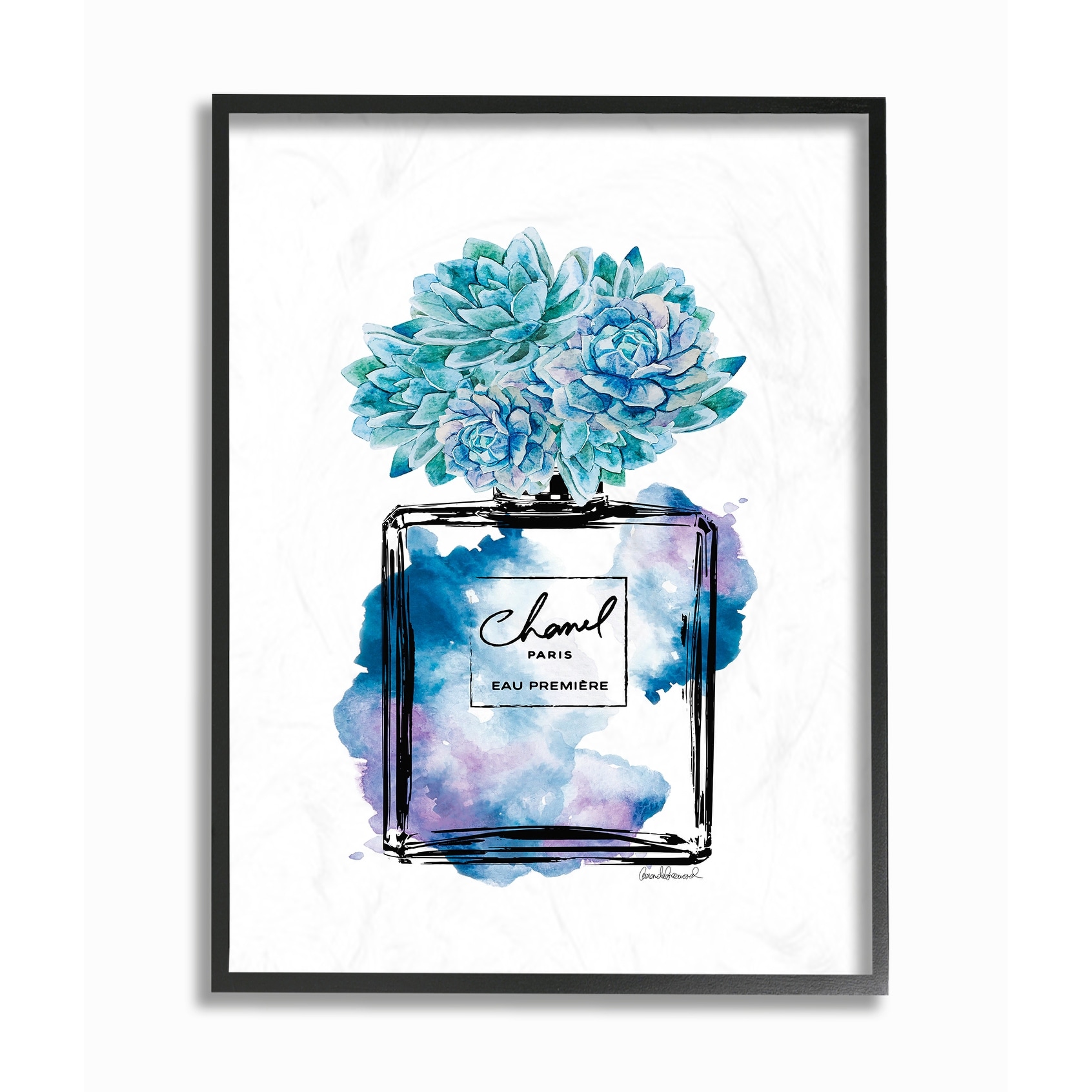 Stupell Watercolor Fashion Perfume Bottle with Blue Flowers Framed Art, 11  x 14, Proudly Made in USA - Multi-Color - On Sale - Bed Bath & Beyond -  26886261