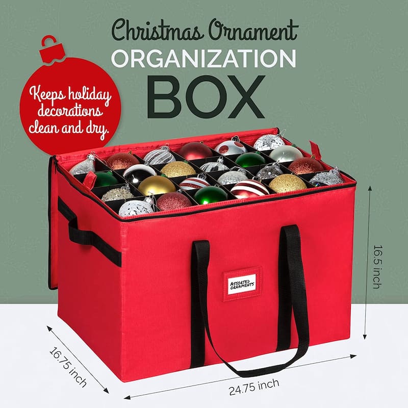 Christmas Ornament Storage Container - Heavy Duty 600D Tear Resistant Material, Zippered, Adjustable Dividers