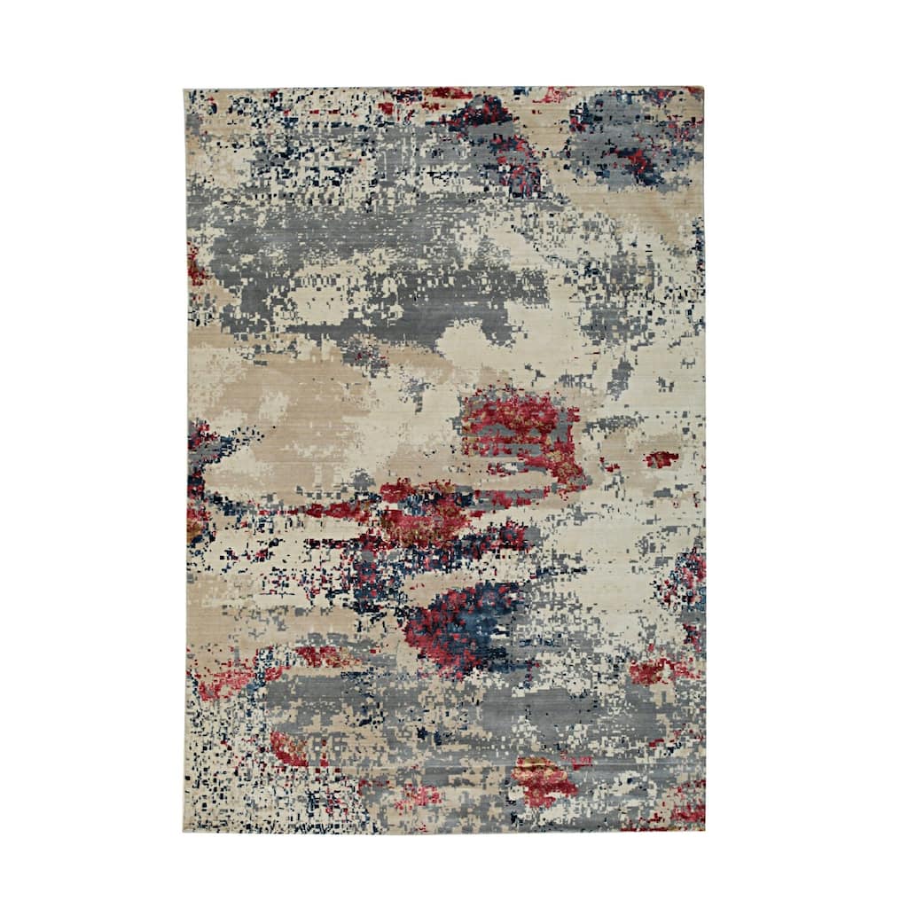 Ivory/Red Hand Crafted Wool & Viscose Rug, 5' x 8', Plush Cozy Accent - L