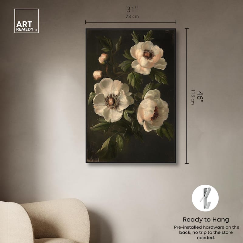 White Peonies in Dark I Canvas by Art Remedy