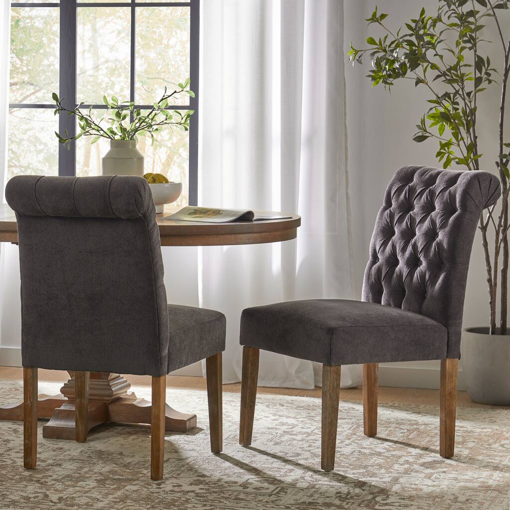 Dinah Roll Top Dark Grey Fabric Dining Chair (Set of 2) by Christopher Knight Home