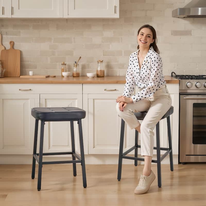 VECELO 24 Inch Counter Height Bar Stools, Backless Bar Stools Set of 2/4/6, Leather Kitchen Stools