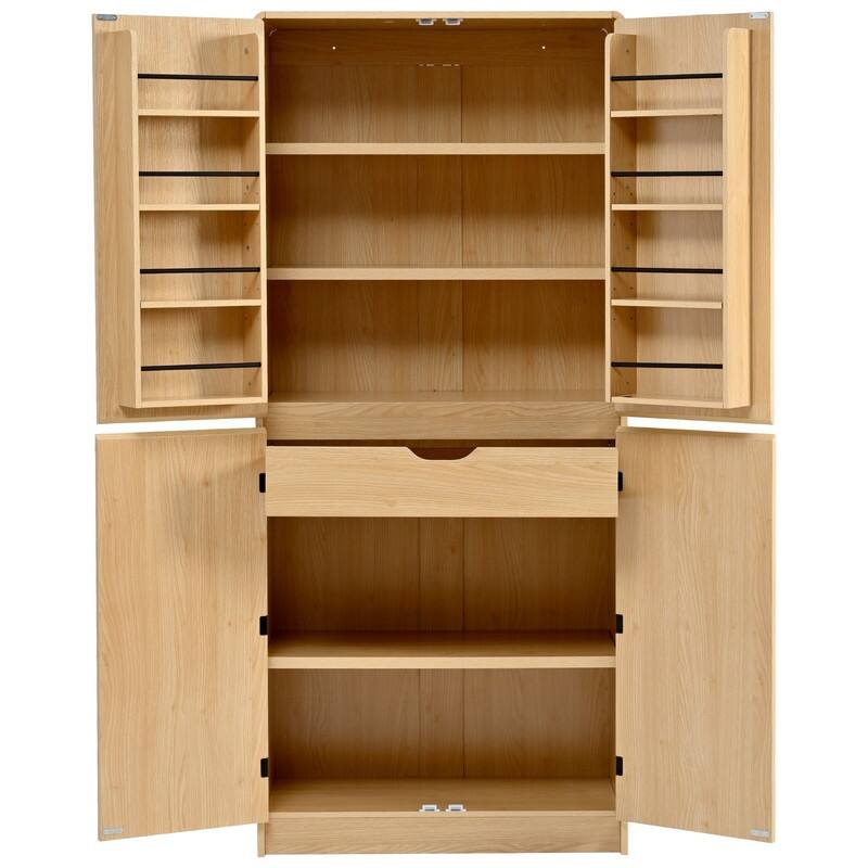 Farmhouse 72" Tall Kitchen Pantry Cabinet, Freestanding Curved Design with Adjustable Shelves and Hidden Drawer