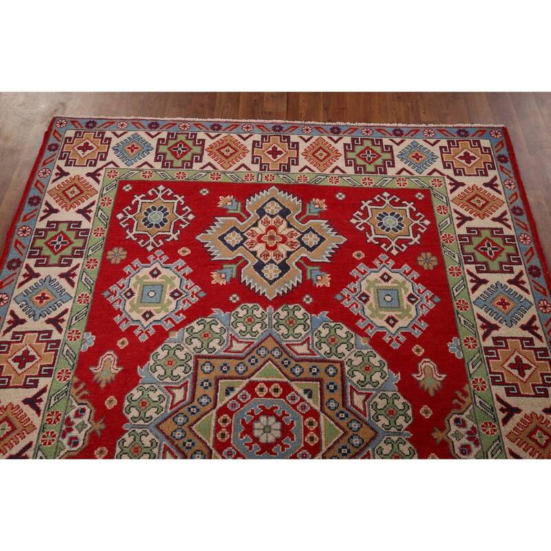 Traditional Red Kazak Area Rug Hand-Knotted Wool Carpet - 5'0" x 6'9"