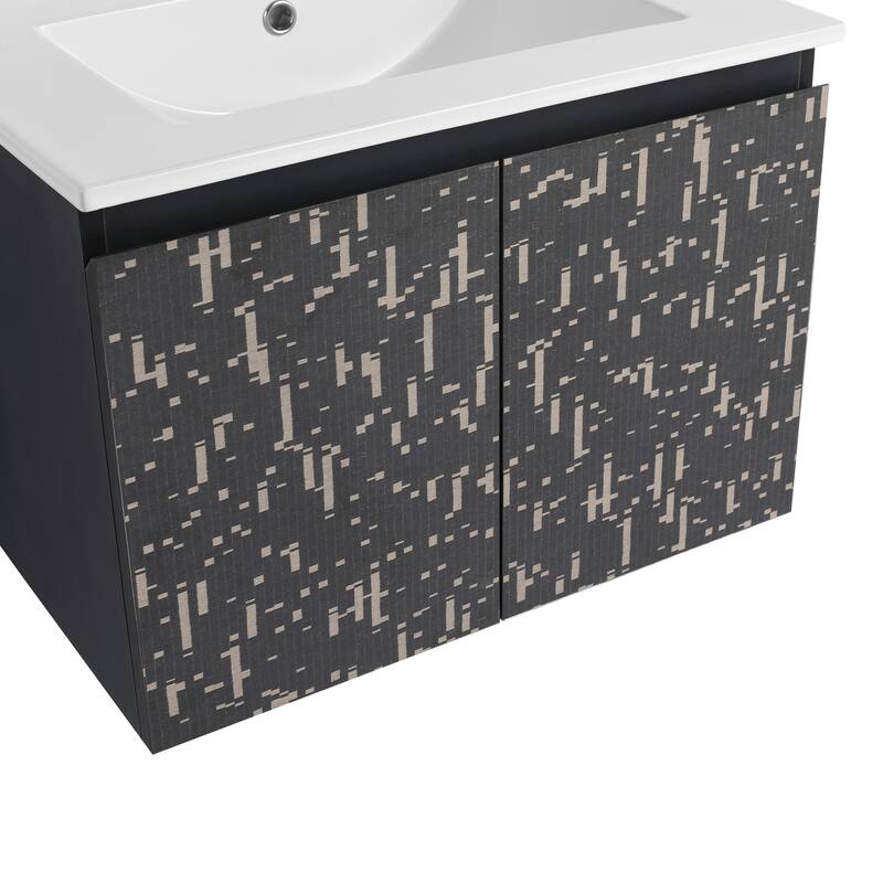 24" Floating Wall-Mounted Bathroom Vanity with Soft-Close Doors, Ceramic Sink, Eco-Friendly Plywood Base