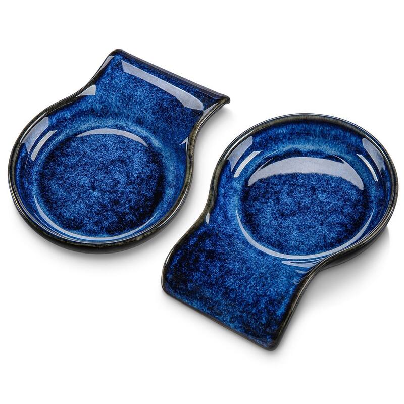 LOVECASA 2-Piece Porcelain Spoon Holder Utensil Rest for Kitchen - 5.5 " x 4.1" - Blue