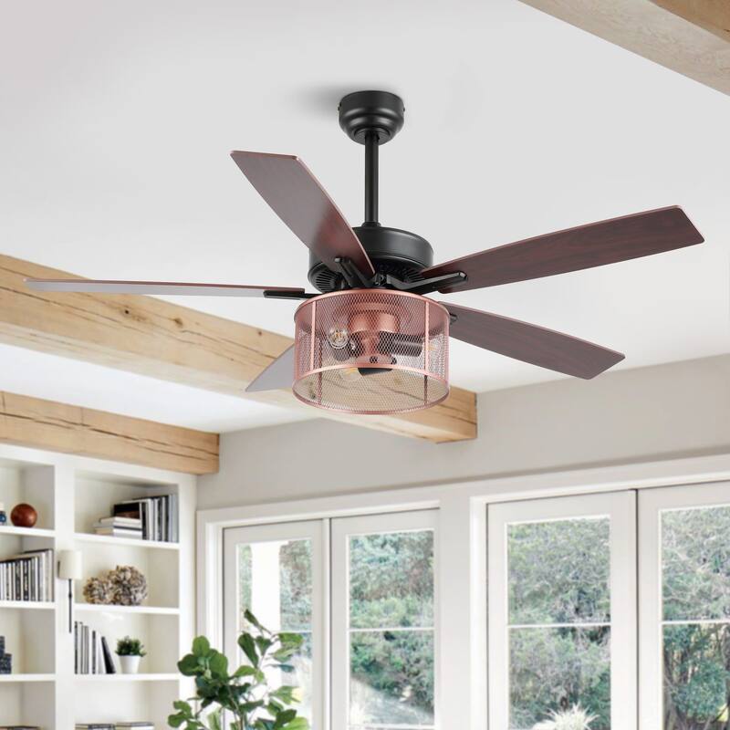 Oscar 52" 3-Light Farmhouse Industrial Iron/Wood Mobile-App/Remote-Controlled LED Ceiling Fan, by JONATHAN Y