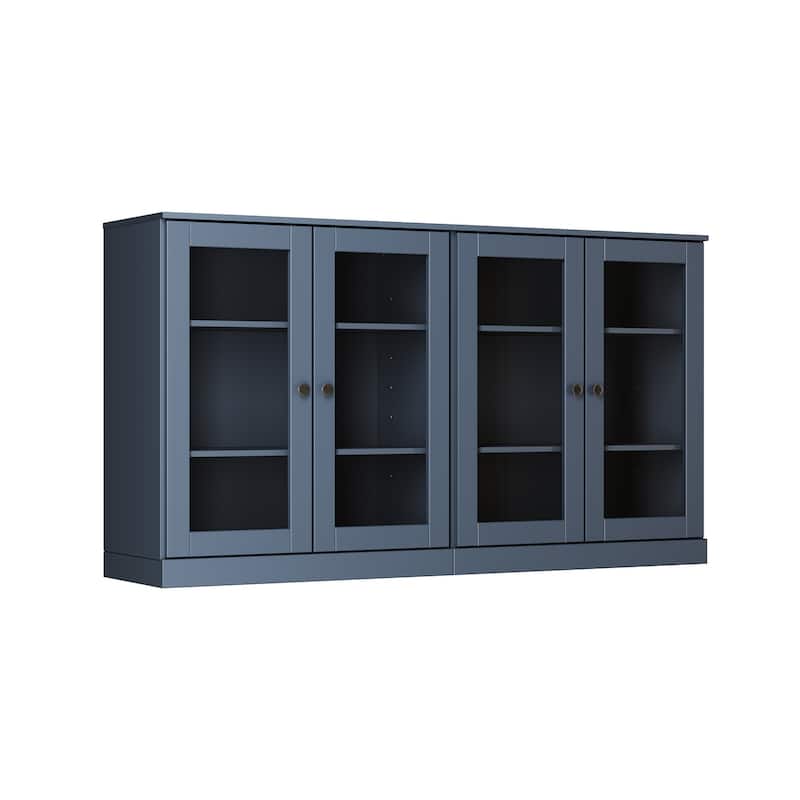 100% Solid Wood Sideboard with Glass or Solid Wood Doors by Palace Imports - 64" x 35.75" - Antique Blue - Glass