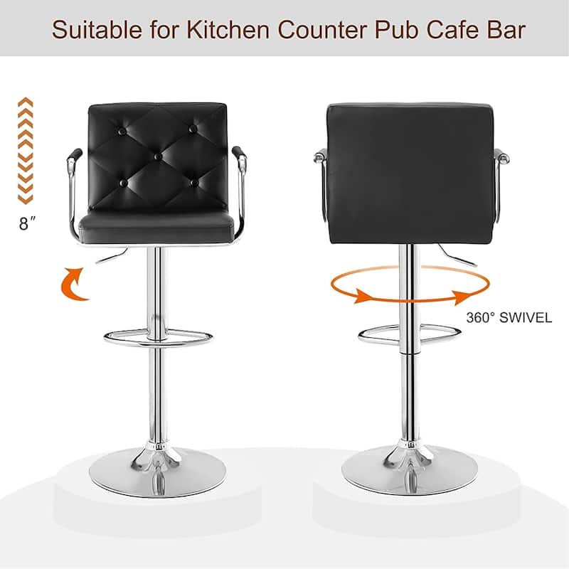VECELO Height Adjustable Bar Stools Set of 4 Swivel PU Leather Barstool with Back and Arms for Kitchen Island