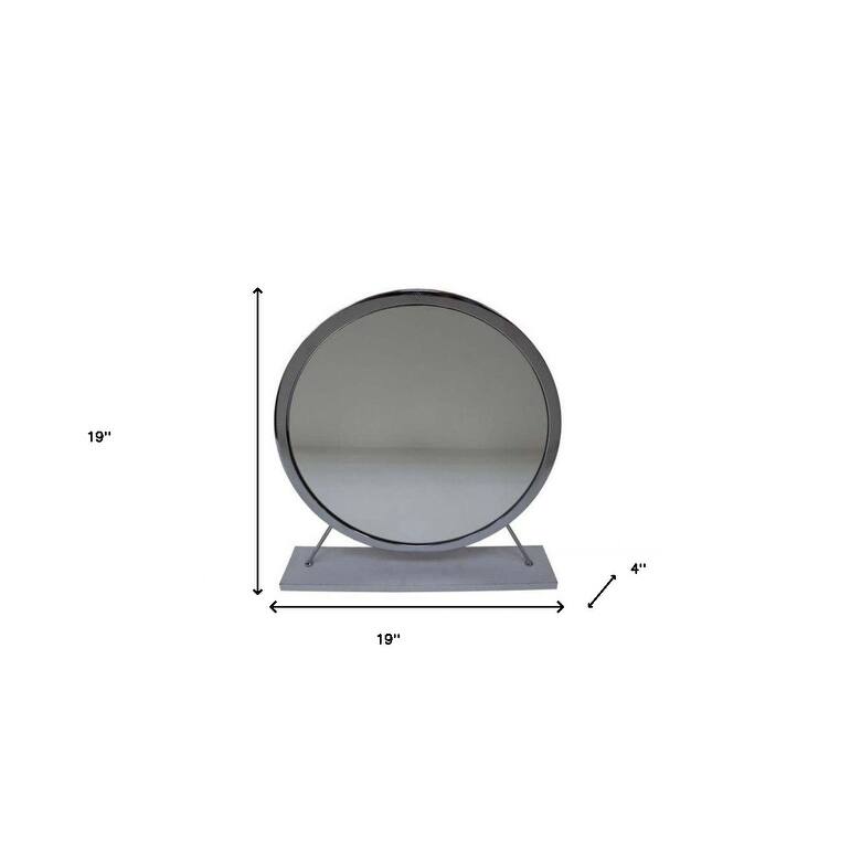 HomeRoots 19" Gray Round Metal Framed Freestanding Mirror - 19' X '19' X '4