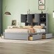 preview thumbnail 2 of 10, Queen Size Platform Bed with 4 Under-bed Drawers and Storage Headboard, Solid Wood Construction