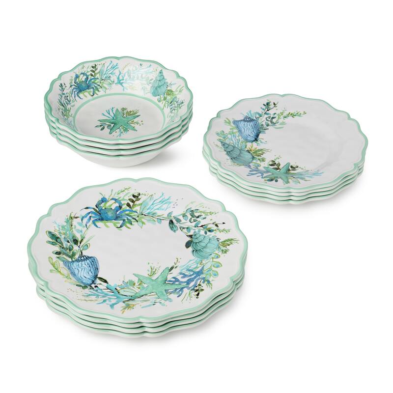 Certified International Sea Glass Melamine 12 Piece Dinnerware Set, Service for Four - 11.00"L x 11.00"W x 0.50"H