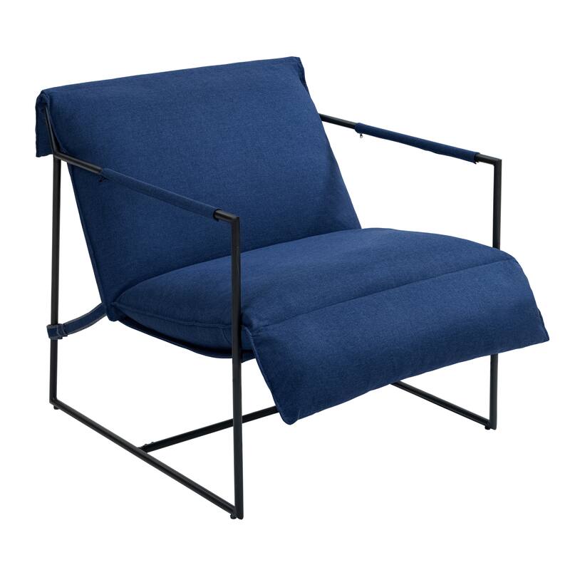 Mid-century Metal Sling Upholstered Armchair with Lengthen Upholstered