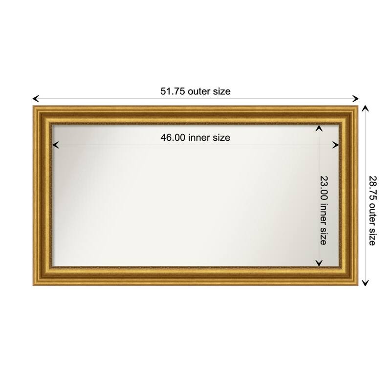 Parlor Gold Framed Non-Beveled Custom Wall Mirror, Bathroom Vanity Mirror - Outer Size: 51.75 x 28.75