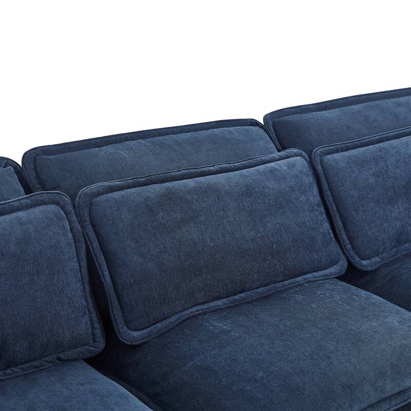 Double-Layer Cushion Modular Sofa with Storage Seat, 6-Seater Sectional Sofa for Livingroom Polyester Convertible Sofa Bed