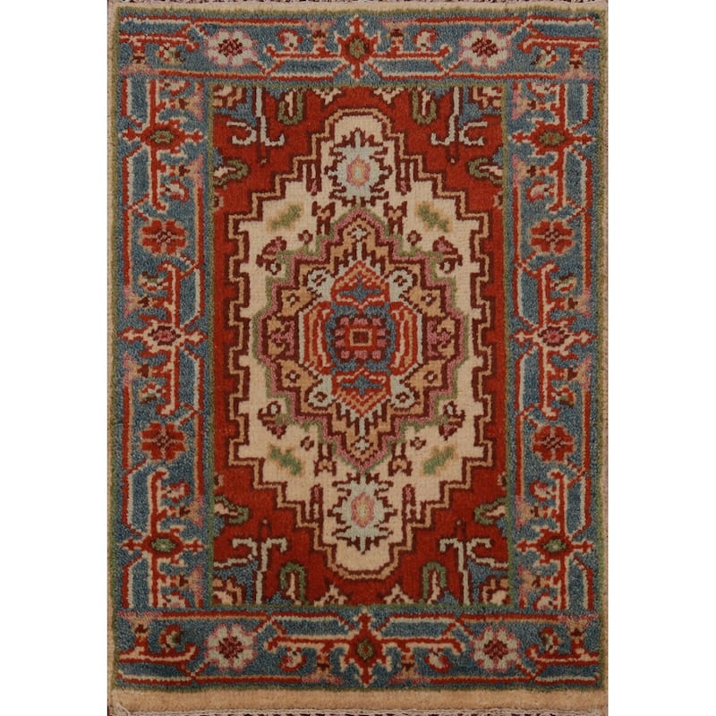 Hand Knotted Oriental 100% Wool Carpet Traditional Medallion Beige & Ivories Heriz (serapi) Area Rug - 2' 9'' X 2' 0''