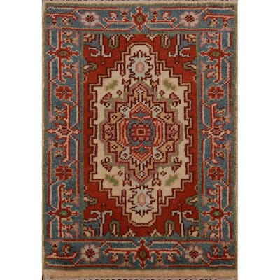 Hand Knotted Oriental 100% Wool Carpet Traditional Medallion Beige & Ivories Heriz (serapi) Area Rug - 2' 9'' X 2' 0''