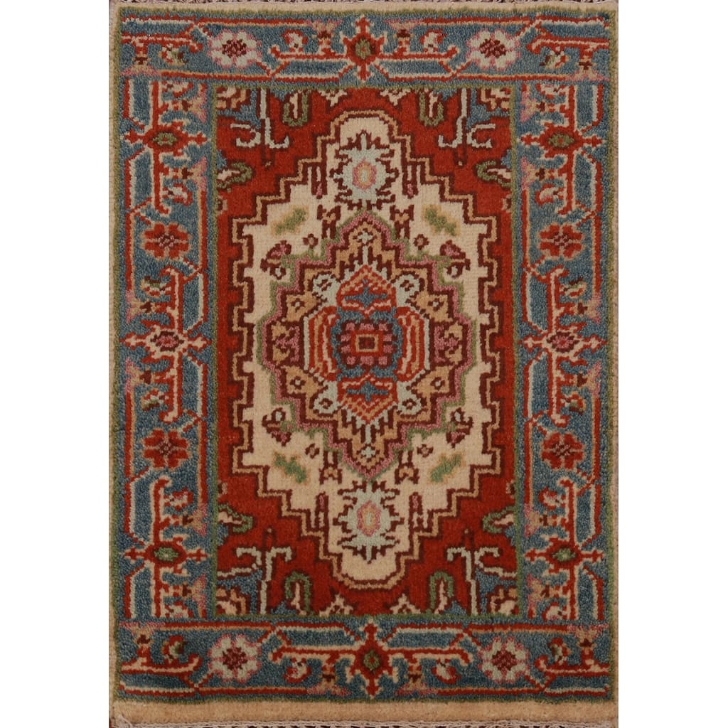 Hand Knotted Oriental 100% Wool Carpet Traditional Medallion Beige & Ivories Heriz (serapi) Area Rug - 2' 9'' X 2' 0''