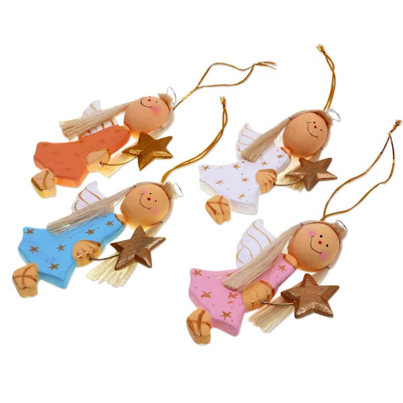 Novica Handmade Starlight Angels Wood Ornaments (Set Of 4)