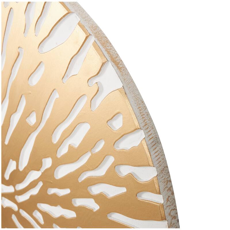 Gold Wooden Abstract Carved Circle Starburst Home Wall Decor with White Backing