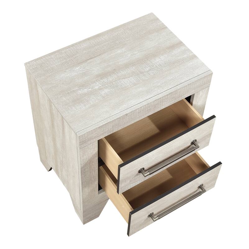 Contemporary Gray Oak Finish Nightstand with 2x Drawers Wooden Bedroom Furniture 1pc