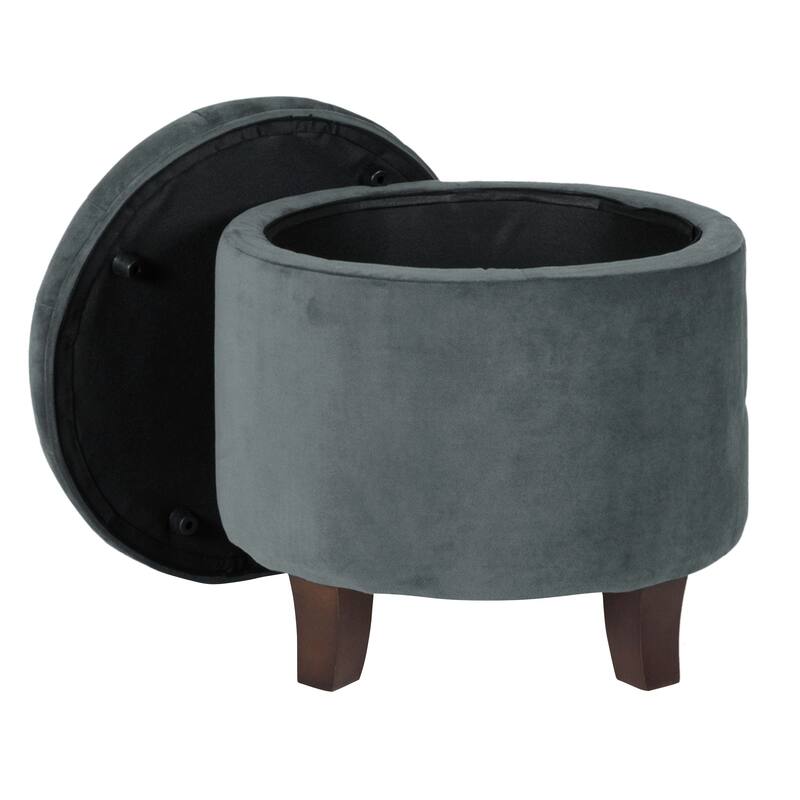 HomePop Velvet Round Storage Ottoman Gunmetal