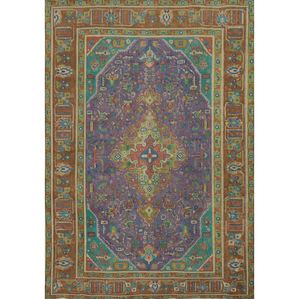 Hand Knotted Oriental 100% Wool Carpet Traditional Medallion Purples Tabriz Area Rug - 11' 0'' X 7' 10''