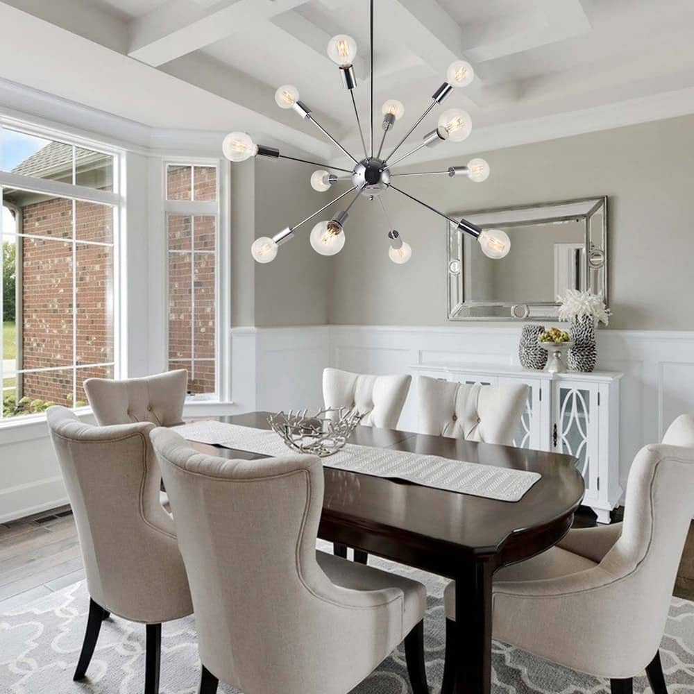 RRTYO 12 - Light Gold/ Chrome Modern Metal Sputnik Dimmable Chandelier - 27.56 in. long x 27.56 in. wide x 40.15 in. high