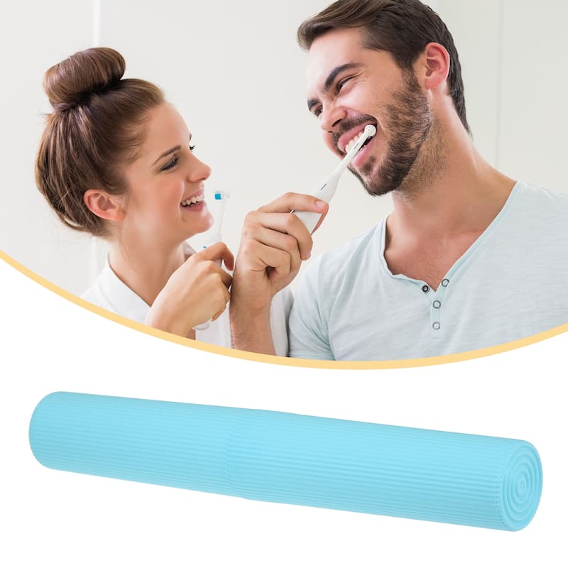 Vertical Stripe Toothbrush Case Toothbrush Holders Plastic 7.87"x1.18" - Sky Blue