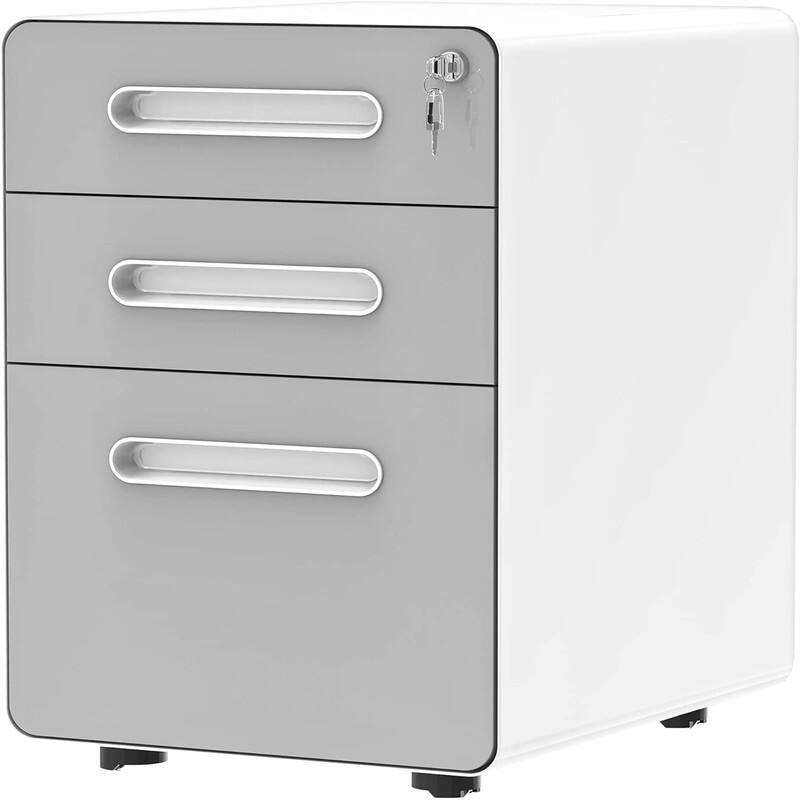 3-Drawer Rolling File Cabinet - 19"D x 15"W x 23"H - Grey and White