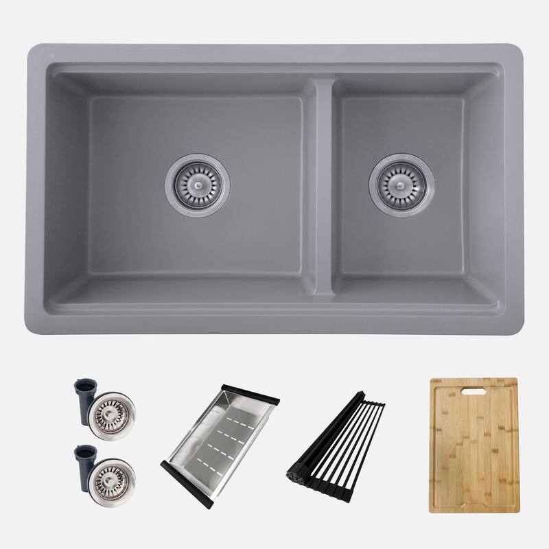 Composite Granite Dual-Mount 30" Double-Bowl kitchen Sink - 30" x 18" x 9.50"