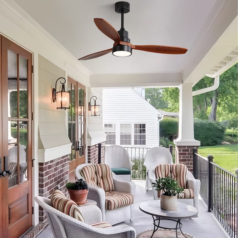 52" Farmhouse Style Wood Walnut Ceiling Fan With Lights and Remote Control, Dimmable LED Optional