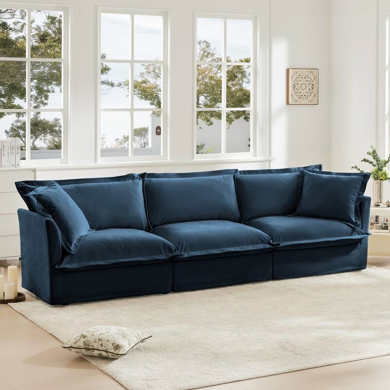 Modern 3 Seater Upholstered Sofa with 2 Pillows