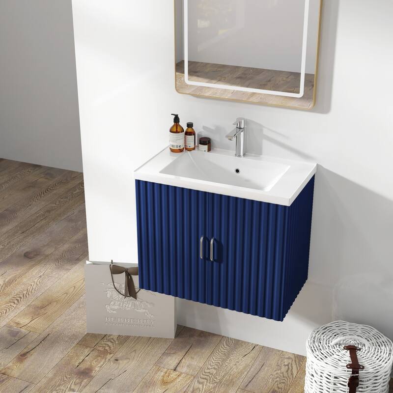 24 in. W x 19 in. H MDF Floating Bathroom Vanity with Integrated Ceramic Sink and Doors
