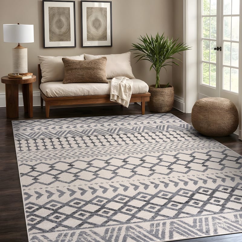 Beverly Rug Diamond Moroccan Bohemian Trellis Indoor Area Rug