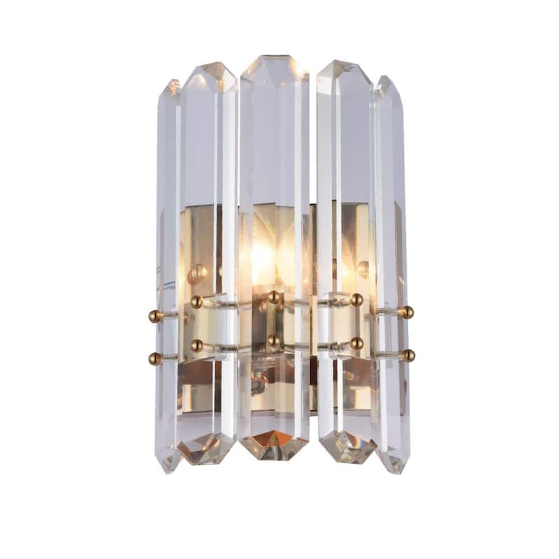 1 Light Gold Metal Frame Wall Sconce With Clear Crystal Plaques