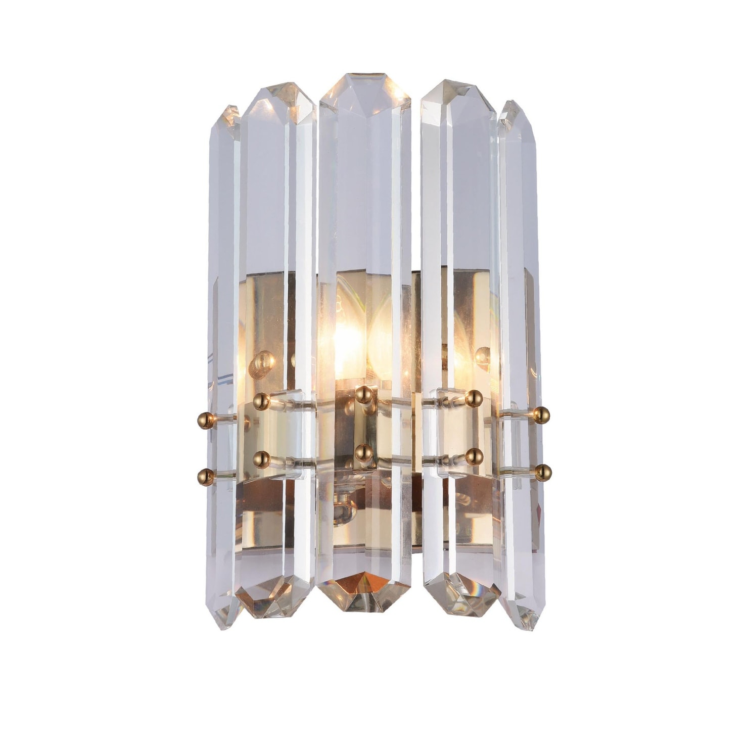1 Light Gold Metal Frame Wall Sconce With Clear Crystal Plaques