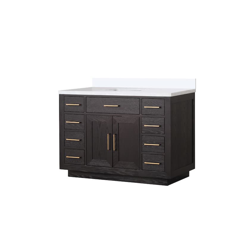 Abbey 48 in W x 22 in D Black Oak Single Bath Vanity and White Quartz Top