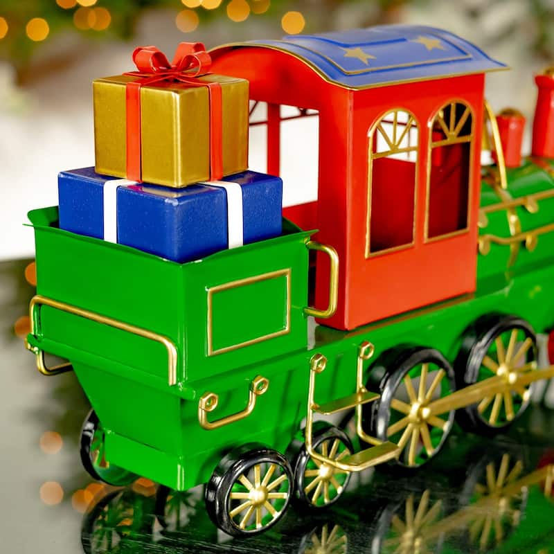 17" Long Iron Tabletop Christmas Train Decoration - 17.32"x6"x8.5"