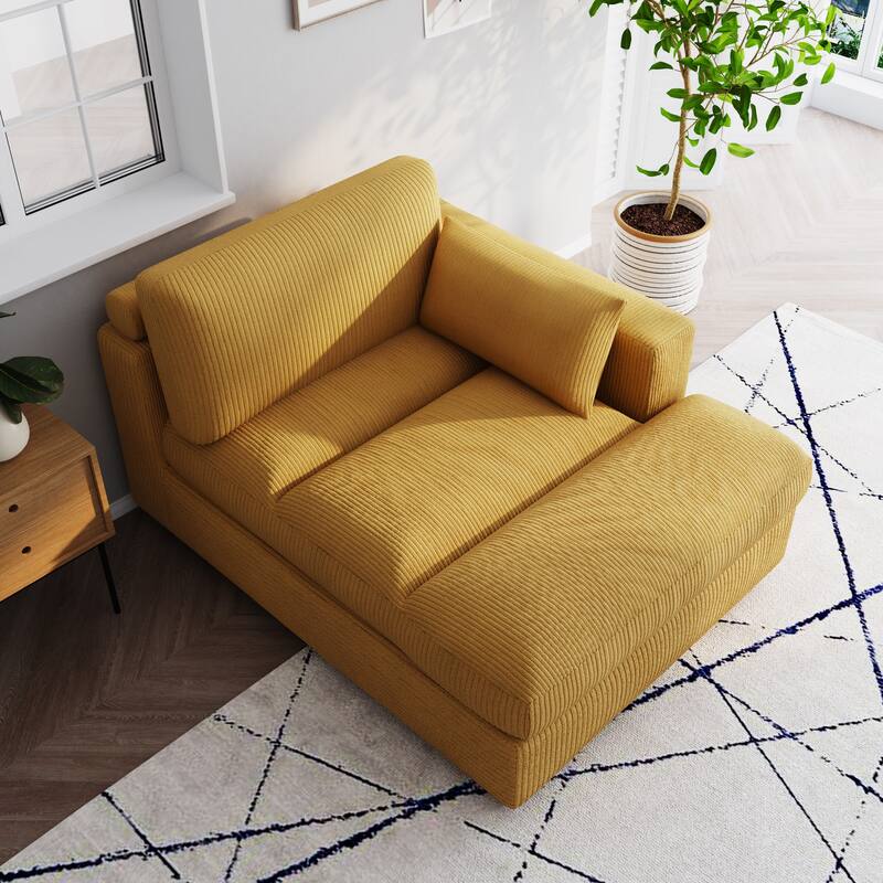 Oversize Corduroy Chaise Lounge Modular Sectional Sofa with Pillow - Right Facing - Orange