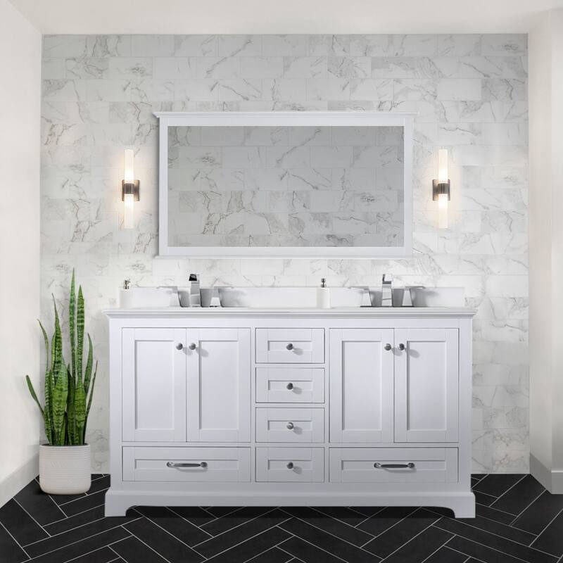Dukes 60 in. W x 22 in. D White Double Bath Vanity, Cultured Marble Top, and 58 in. Mirror