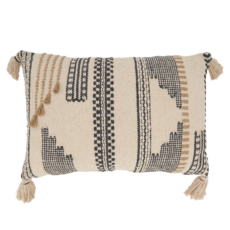 Geometric Harmony Stitch Throw Pillow - 16"x24" - Polyester - Natural